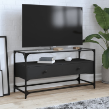 vidaXL fekete szerelt fa TV-szekrény üveglappal 98 x 35 x 51 cm bútor