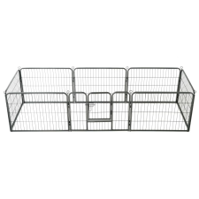 vidaXL Fekete színű acél kutyakennel 8 panelből 60 x 80 cm szállítóbox, fekhely kutyáknak