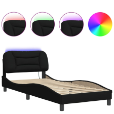 vidaXL fekete szövet ágykeret LED-világítással 90 x 200 cm (3213678) ágy és ágykellék