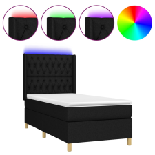 vidaXL fekete szövet rugós és LED-es ágy matraccal 100x200 cm (3139095) ágy és ágykellék