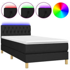 vidaXL fekete szövet rugós és LED-es ágy matraccal 90x200 cm (3133927) ágy és ágykellék