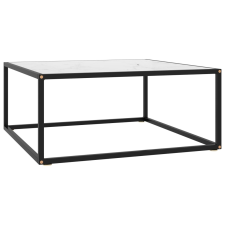 vidaXL fekete teázóasztal fehér márvány mintás üveggel 80 x 80 x 35 cm bútor