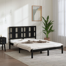 vidaXL fekete tömör fa ágykeret 135x190 cm (4FT6 Double) ágy és ágykellék