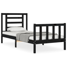 vidaXL fekete tömör fa ágykeret fejtámlával 100 x 200 cm (3192875) ágy és ágykellék