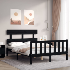 vidaXL fekete tömör fa ágykeret fejtámlával 140 x 190 cm ágy és ágykellék