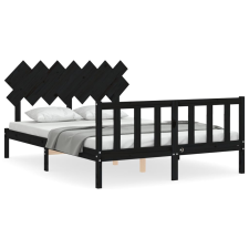 vidaXL fekete tömör fa ágykeret fejtámlával 140 x 190 cm (3193450) ágy és ágykellék