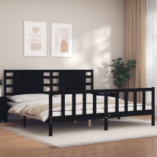vidaXL fekete tömör fa ágykeret fejtámlával 200 x 200 cm ágy és ágykellék