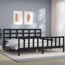 vidaXL fekete tömör fa ágykeret fejtámlával 200 x 200 cm ágy és ágykellék