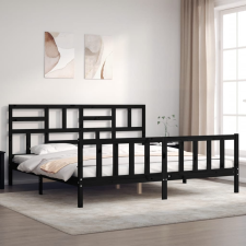 vidaXL fekete tömör fa ágykeret fejtámlával 200 x 200 cm ágy és ágykellék