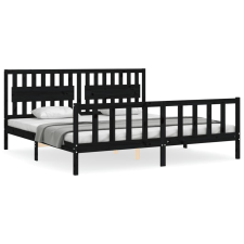 vidaXL fekete tömör fa ágykeret fejtámlával 200 x 200 cm (3192450) ágy és ágykellék