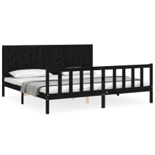vidaXL fekete tömör fa ágykeret fejtámlával 200 x 200 cm (3192645) ágy és ágykellék