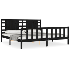 vidaXL fekete tömör fa ágykeret fejtámlával 200 x 200 cm (3192840) ágy és ágykellék