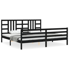 vidaXL fekete tömör fa ágykeret fejtámlával 200 x 200 cm (3193945) ágy és ágykellék