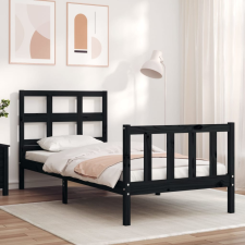 vidaXL fekete tömör fa ágykeret fejtámlával 2FT6 Small Single ágy és ágykellék