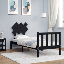 vidaXL fekete tömör fa ágykeret fejtámlával 2FT6 Small Single ágy és ágykellék