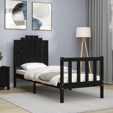 vidaXL fekete tömör fa ágykeret fejtámlával 2FT6 Small Single ágy és ágykellék