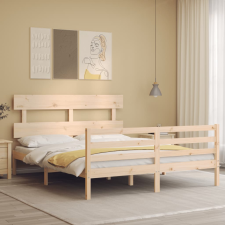 vidaXL fekete tömör fa ágykeret fejtámlával 5FT King Size ágy és ágykellék