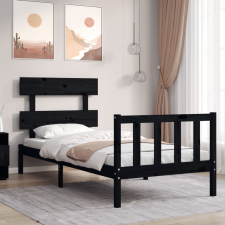 vidaXL fekete tömör fa ágykeret fejtámlával Small Single ágy és ágykellék