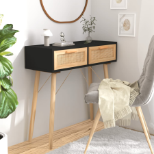 vidaXL fekete tömör fenyő és természetes rattan tálaló 80x30x75 cm bútor
