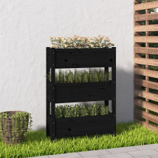 vidaXL fekete tömör fenyő növénytartó 77x25x104,5 cm kerti tárolás