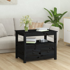 vidaXL fekete tömör fenyőfa dohányzóasztal 71 x 49 x 55 cm bútor