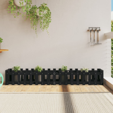 vidaXL Fekete tömör fenyőfa kerti magaságyás kerítéssel 200x30x30 cm kerti tárolás
