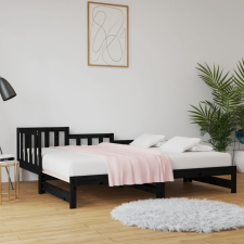 vidaXL Fekete tömör fenyőfa kihúzható kanapéágy 2x(80x200) cm bútor