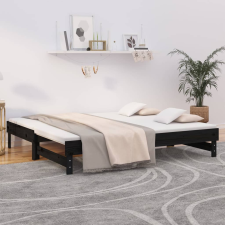 vidaXL fekete tömör fenyőfa kihúzható kanapéágy 2x(90x190) cm ágy és ágykellék