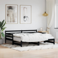vidaXL fekete tömör fenyőfa kihúzható kanapéágy 80 x 200 cm ágy és ágykellék