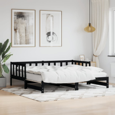 vidaXL fekete tömör fenyőfa kihúzható kanapéágy 80 x 200 cm ágy és ágykellék
