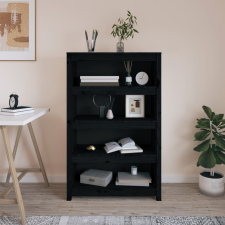 vidaXL fekete tömör fenyőfa könyvszekrény 80x35x126 cm bútor