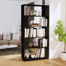 vidaXL fekete tömör fenyőfa könyvszekrény/térelválasztó 80x25x163,5 cm bútor
