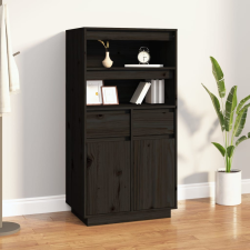 vidaXL fekete tömör fenyőfa magasszekrény 60x40x116,5 cm bútor