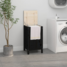 vidaXL fekete tömör fenyőfa szennyestartó láda 44 x 44 x 76 cm bútor