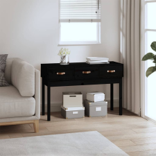 vidaXL fekete tömör fenyőfa tálalóasztal 114x40x75 cm bútor