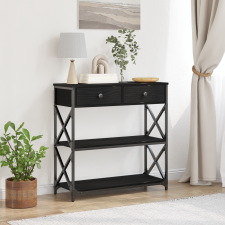 vidaXL Fekete Tömörfa Konsolláda 75x28x75 cm Műszaki Fa és Acél bútor