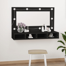vidaXL fekete tükrös szekrény LED-ekkel 90x31,5x62 cm fürdőszoba bútor