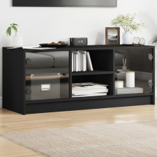 vidaXL fekete TV-szekrény üvegajtókkal 102 x 37 x 42 cm bútor