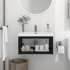vidaXL fekete vas fürdőszobai fali mosdókagylókeret 59 x 38 x 31 cm fürdőszoba bútor