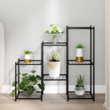 vidaXL fekete vas virágtartó állvány 83 x 25 x 80 cm kerti dekoráció