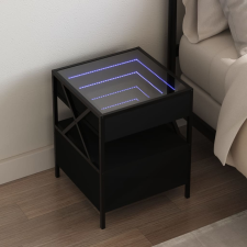 vidaXL fekete végtelen hatású LED-es éjjeliszekrény 40 x 40 x 51 cm bútor