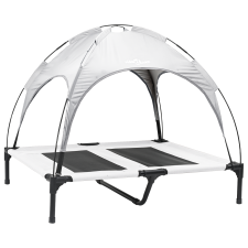 vidaXL felemelt kutyaágy leválasztható tetővel Ezüst szürke L Fém (42008175) szállítóbox, fekhely kutyáknak