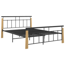 vidaXL fém és tömör tölgyfa ágykeret 140 x 200 cm (324900) ágy és ágykellék