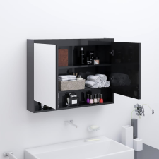 vidaXL fényes fekete MDF tükrös fürdőszobaszekrény 80 x 15 x 60 cm fürdőszoba bútor