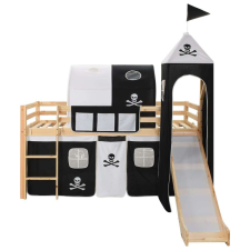 vidaXL Fenyőfa gyermek galériaágy-keret csúszdával/létrával 97x208 cm gyermekágy