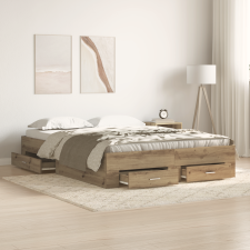 vidaXL fiókos ágykeret Műanyag tölgy Szerelt fa 160 x 200 cm Tárolás ágy és ágykellék