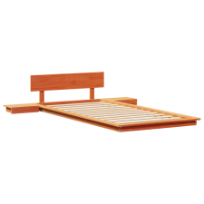 vidaXL Földi ágykeret éjjeliszekrényekkel Gyantázott barna 90x200cm Tömör fa (872418) ágy és ágykellék