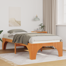 vidaXL Földi ágykeret tárolóval Barna 100 x 200 cm Tömör fenyőfa ágy és ágykellék