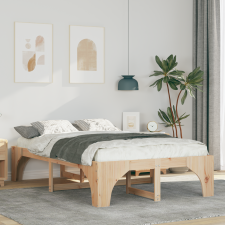 vidaXL Földi ágykeret tárolóval Barna 120 x 200 cm Tömör fenyőfa ágy és ágykellék