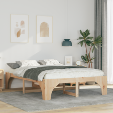 vidaXL Földi ágykeret tárolóval Barna 140 x 200 cm Tömör fenyőfa ágy és ágykellék